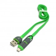 Дата кабель PowerPlant Quick Charge 2A 2-в-1 flat USB 2.0 AM – Lightning/Micro 1м (KD00AS1291)